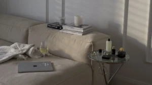 couch with books