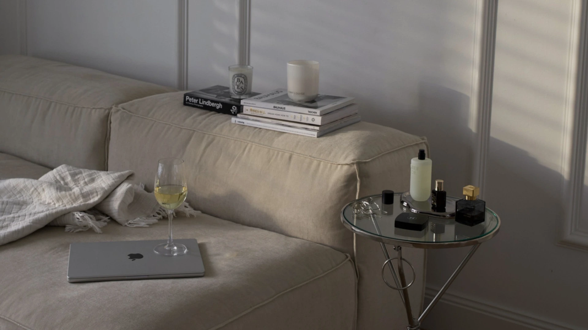 couch with books